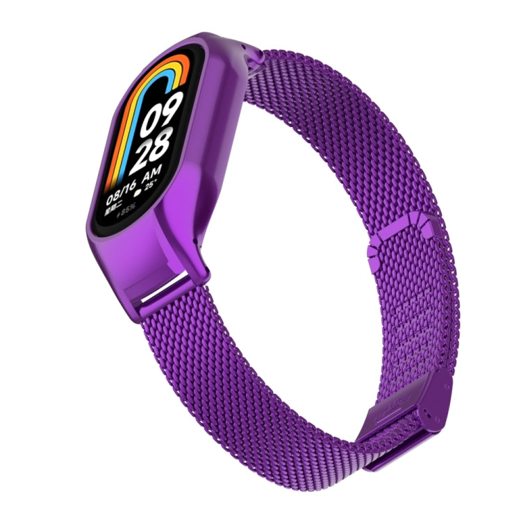 For Xiaomi Mi Band 8 Integrated Metal Case + Steel Mesh Buckle Watch Band(Purple) - Smart Wear by PMC TechLife | Online Shopping South Africa | PMC TechLife
