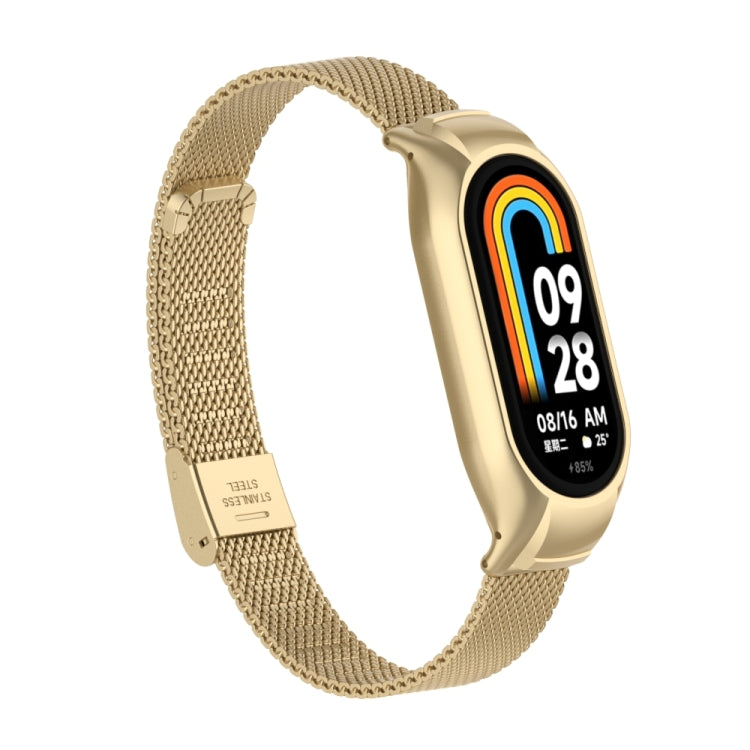 For Xiaomi Mi Band 8 Integrated Metal Case + Steel Mesh Buckle Watch Band(Retro Gold) - Smart Wear by PMC TechLife | Online Shopping South Africa | PMC TechLife