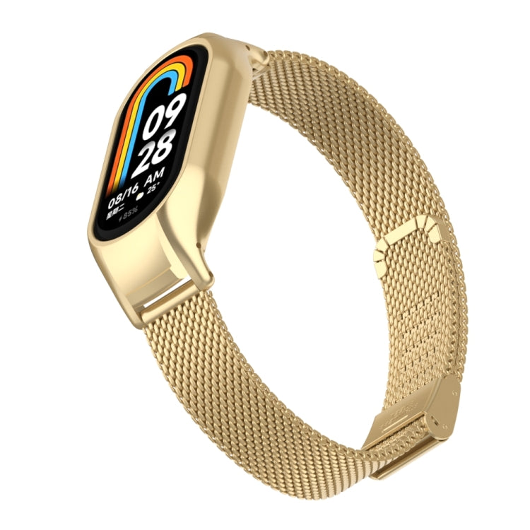 For Xiaomi Mi Band 8 Integrated Metal Case + Steel Mesh Buckle Watch Band(Retro Gold) - Smart Wear by PMC TechLife | Online Shopping South Africa | PMC TechLife