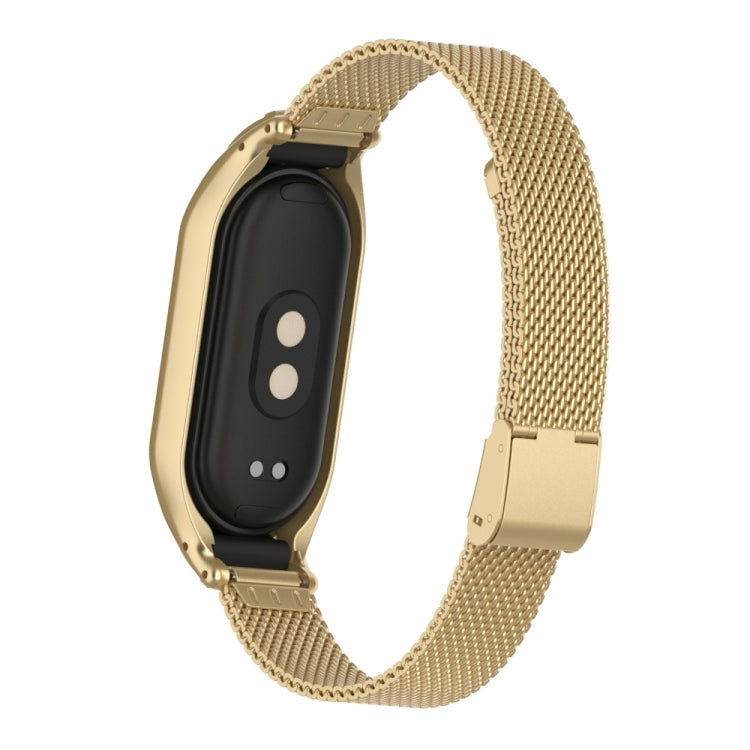 For Xiaomi Mi Band 8 Integrated Metal Case + Steel Mesh Buckle Watch Band(Retro Gold) - Smart Wear by PMC TechLife | Online Shopping South Africa | PMC TechLife