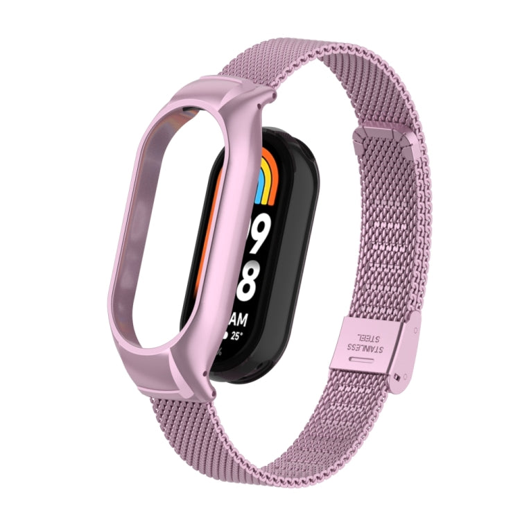 For Xiaomi Mi Band 8 Integrated Metal Case + Steel Mesh Buckle Watch Band(Rose Pink) - Smart Wear by PMC TechLife | Online Shopping South Africa | PMC TechLife