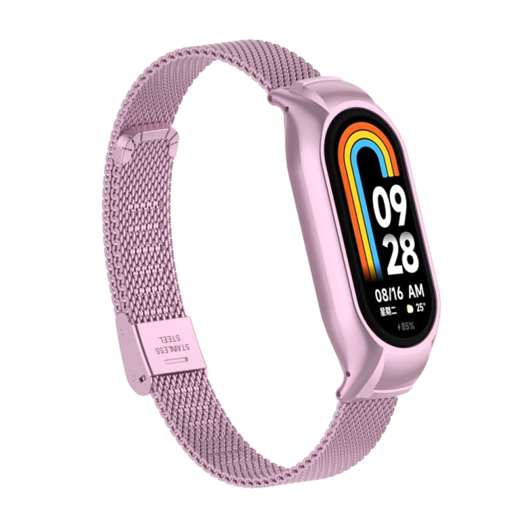For Xiaomi Mi Band 8 Integrated Metal Case + Steel Mesh Buckle Watch Band(Rose Pink) - Smart Wear by PMC TechLife | Online Shopping South Africa | PMC TechLife