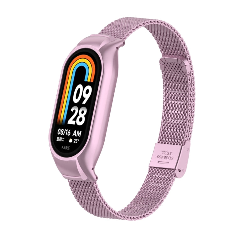 For Xiaomi Mi Band 8 Integrated Metal Case + Steel Mesh Buckle Watch Band(Rose Pink) - Smart Wear by PMC TechLife | Online Shopping South Africa | PMC TechLife
