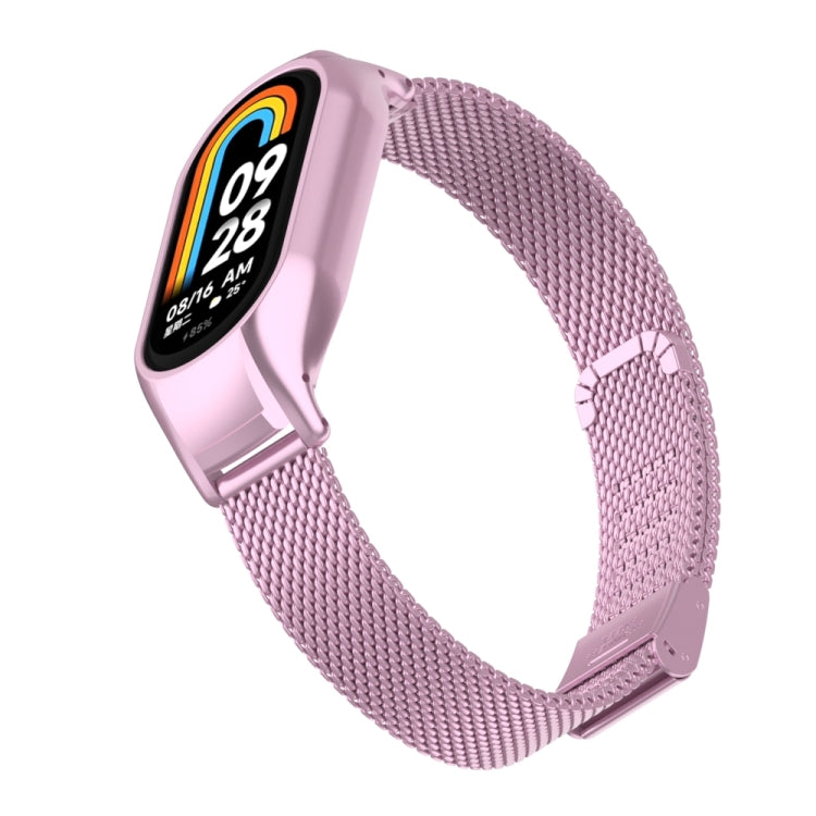 For Xiaomi Mi Band 8 Integrated Metal Case + Steel Mesh Buckle Watch Band(Rose Pink) - Smart Wear by PMC TechLife | Online Shopping South Africa | PMC TechLife