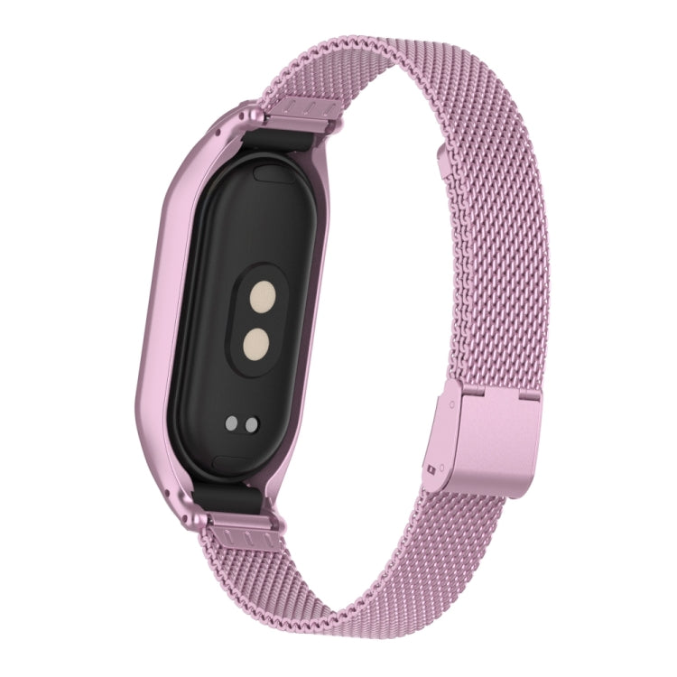 For Xiaomi Mi Band 8 Integrated Metal Case + Steel Mesh Buckle Watch Band(Rose Pink) - Smart Wear by PMC TechLife | Online Shopping South Africa | PMC TechLife