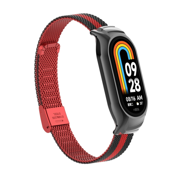 For Xiaomi Mi Band 8 Integrated Metal Case + Steel Mesh Buckle Watch Band(Black+Red) - Smart Wear by PMC TechLife | Online Shopping South Africa | PMC TechLife