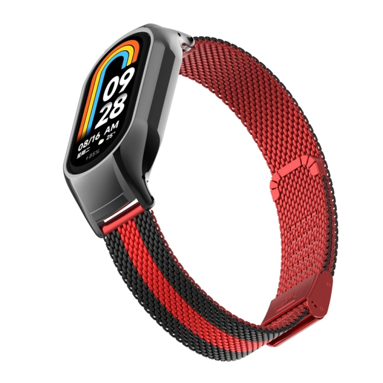 For Xiaomi Mi Band 8 Integrated Metal Case + Steel Mesh Buckle Watch Band(Black+Red) - Smart Wear by PMC TechLife | Online Shopping South Africa | PMC TechLife