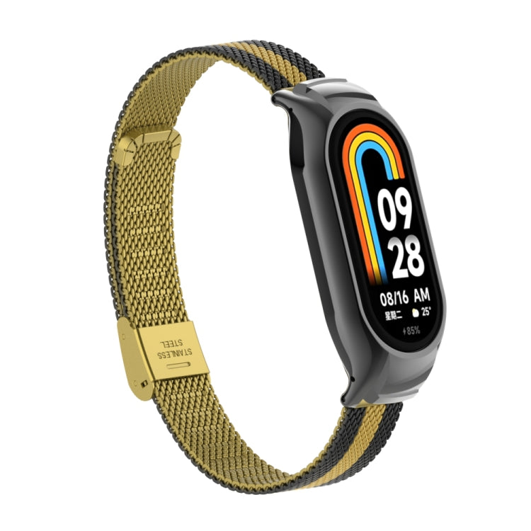 For Xiaomi Mi Band 8 Integrated Metal Case + Steel Mesh Buckle Watch Band(Black+Gold) - Smart Wear by PMC TechLife | Online Shopping South Africa | PMC TechLife