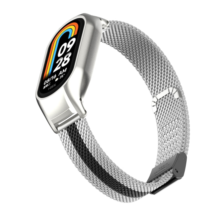 For Xiaomi Mi Band 8 Integrated Metal Case + Steel Mesh Buckle Watch Band(Silver+Black) - Smart Wear by PMC TechLife | Online Shopping South Africa | PMC TechLife