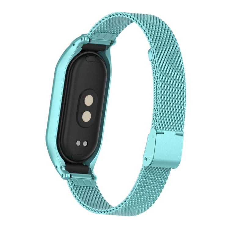 For Xiaomi Mi Band 8 Integrated Metal Case + Steel Mesh Buckle Watch Band(Cloud Blue) - Smart Wear by PMC TechLife | Online Shopping South Africa | PMC TechLife
