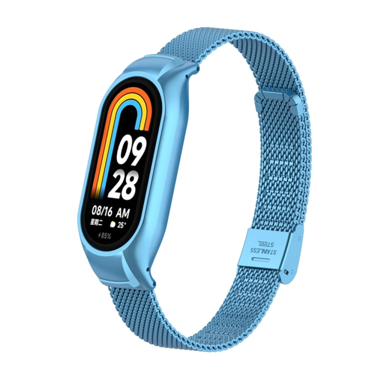For Xiaomi Mi Band 8 Integrated Metal Case + Steel Mesh Buckle Watch Band(Sky Blue) - Smart Wear by PMC TechLife | Online Shopping South Africa | PMC TechLife