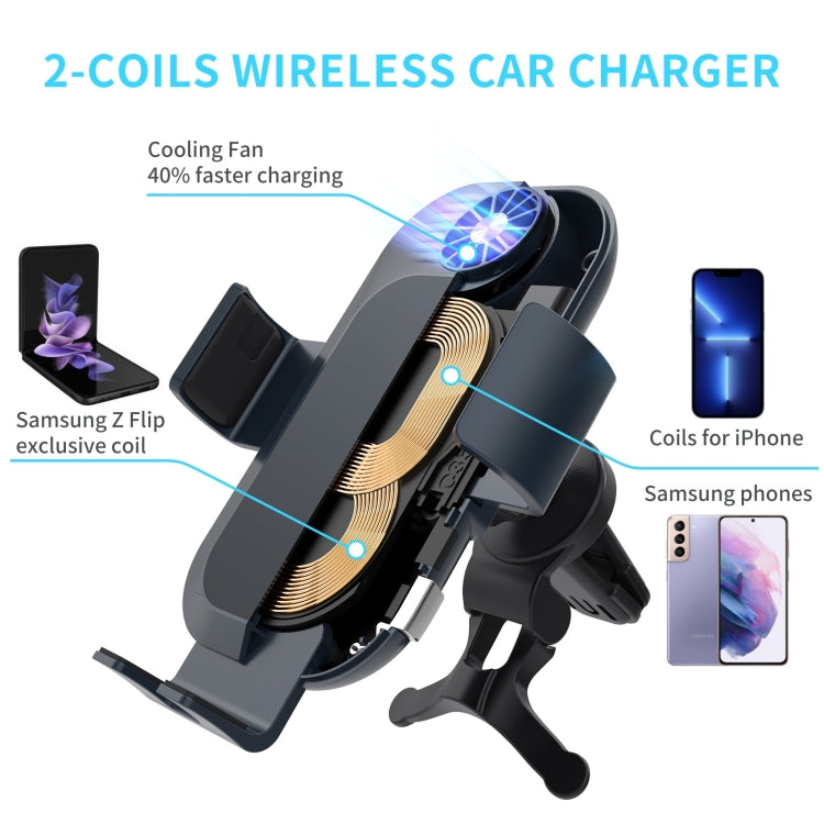 For Samsung Galaxy Z Flip4 / 3 C35 Fan Cooling Dual Coil Car Phone Holder Wireless Charger - Wireless Charger Holders by PMC TechLife | Online Shopping South Africa | PMC TechLife