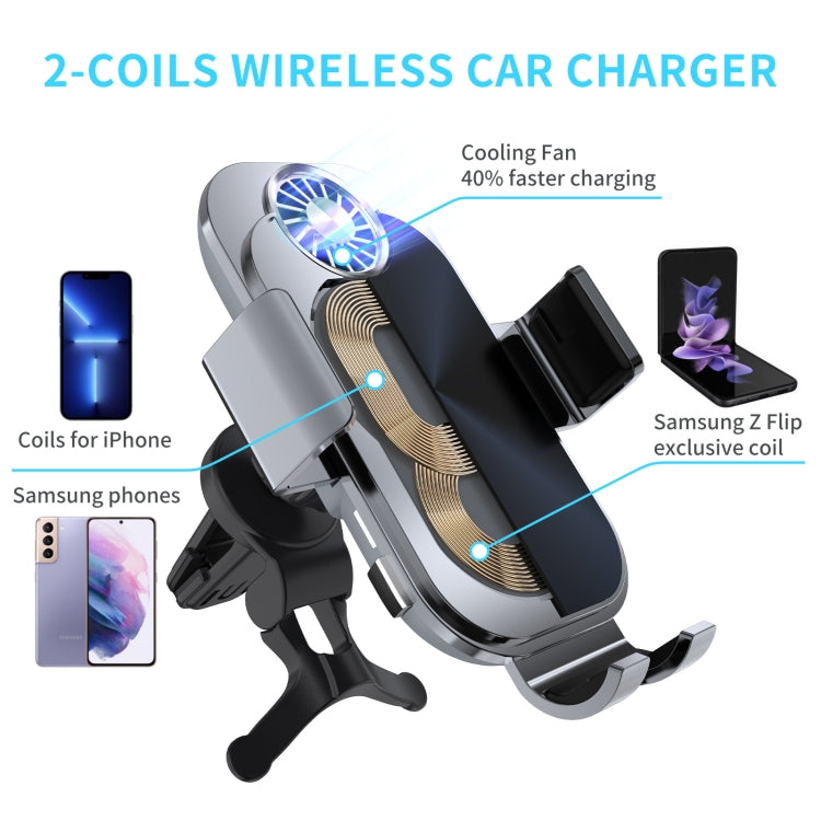 For Samsung Galaxy Z Flip4 / 3 C36 Fan Cooling Dual Coil Car Phone Holder Wireless Charger - Wireless Charger Holders by PMC TechLife | Online Shopping South Africa | PMC TechLife