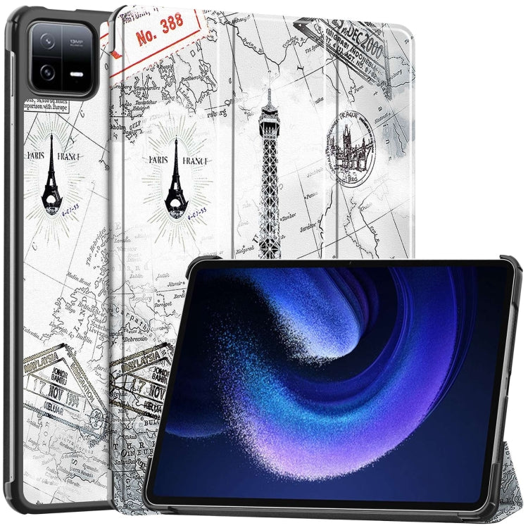 For Xiaomi Pad 6 / 6 Pro Custer Painted 3-Fold Stand Leather Smart Tablet Case(Retro Eiffel Tower) - free shipping - PMC TechLife - Order now!