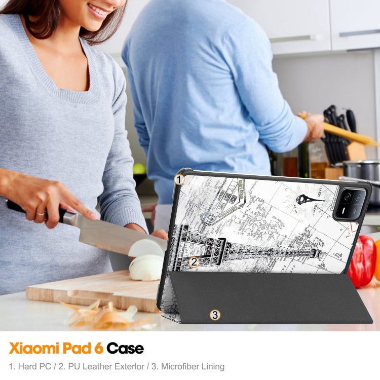 For Xiaomi Pad 6 / 6 Pro Custer Painted 3-Fold Stand Leather Smart Tablet Case(Retro Eiffel Tower) - free shipping - PMC TechLife - Order now!