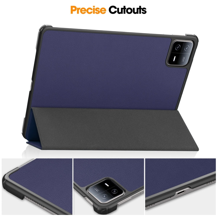 For Xiaomi Pad 6 / 6 Pro Custer Solid Color 3-Fold Stand Leather Smart Tablet Case(Dark Blue) - free shipping - PMC TechLife - Order now!