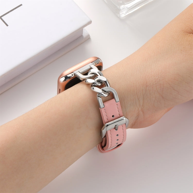 Chain Genuine Leather Watch Band For Apple Watch Series 8&7 41mm / SE 2&6&SE&5&4 40mm / 3&2&1 38mm, Size:S(Pink) - Smart Wear by PMC TechLife | Online Shopping South Africa | PMC TechLife