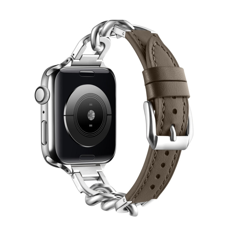 Chain Genuine Leather Watch Band For Apple Watch Series 8&7 41mm / SE 2&6&SE&5&4 40mm / 3&2&1 38mm, Size:S(Dark Brown) - Smart Wear by PMC TechLife | Online Shopping South Africa | PMC TechLife