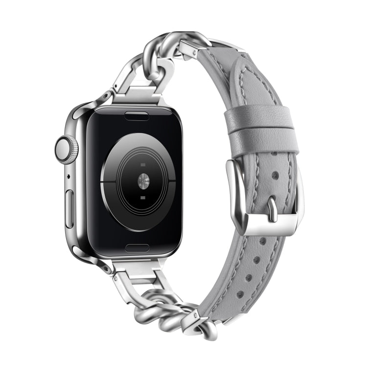 Chain Genuine Leather Watch Band For Apple Watch Series 8&7 41mm / SE 2&6&SE&5&4 40mm / 3&2&1 38mm, Size:S(Grey) - Smart Wear by PMC TechLife | Online Shopping South Africa | PMC TechLife