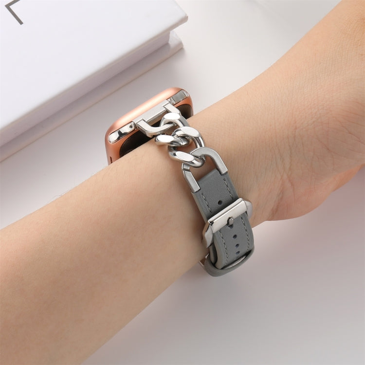 Chain Genuine Leather Watch Band For Apple Watch Series 8&7 41mm / SE 2&6&SE&5&4 40mm / 3&2&1 38mm, Size:S(Grey) - Smart Wear by PMC TechLife | Online Shopping South Africa | PMC TechLife