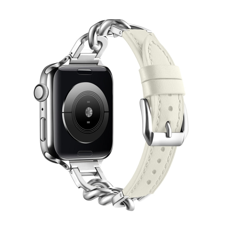 Chain Genuine Leather Watch Band For Apple Watch Series 8&7 41mm / SE 2&6&SE&5&4 40mm / 3&2&1 38mm, Size:S(Beige) - Smart Wear by PMC TechLife | Online Shopping South Africa | PMC TechLife