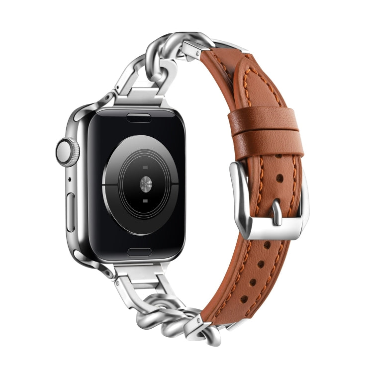Chain Genuine Leather Watch Band For Apple Watch Series 8&7 41mm / SE 2&6&SE&5&4 40mm / 3&2&1 38mm, Size:S(Brown) - Smart Wear by PMC TechLife | Online Shopping South Africa | PMC TechLife
