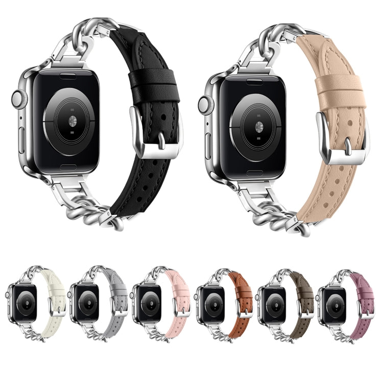 Chain Genuine Leather Watch Band For Apple Watch Series 8&7 41mm / SE 2&6&SE&5&4 40mm / 3&2&1 38mm, Size:S(Bean Paste) - Smart Wear by PMC TechLife | Online Shopping South Africa | PMC TechLife