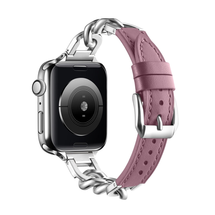 Chain Genuine Leather Watch Band For Apple Watch Series 8&7 41mm / SE 2&6&SE&5&4 40mm / 3&2&1 38mm, Size:L(Bean Paste) - Smart Wear by PMC TechLife | Online Shopping South Africa | PMC TechLife