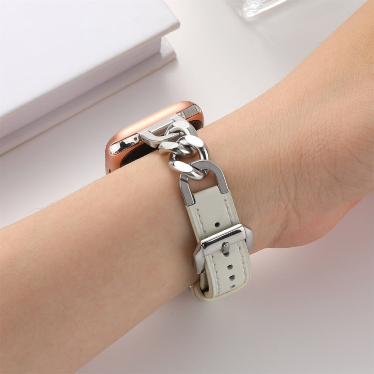 Chain Genuine Leather Watch Band For Apple Watch Series 8&7 41mm / SE 2&6&SE&5&4 40mm / 3&2&1 38mm, Size:L(Beige) - Smart Wear by PMC TechLife | Online Shopping South Africa | PMC TechLife