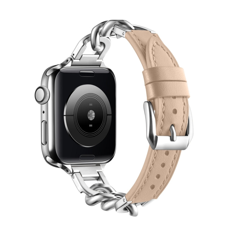 Chain Genuine Leather Watch Band For Apple Watch Series 8&7 41mm / SE 2&6&SE&5&4 40mm / 3&2&1 38mm, Size:L(Apricot) - Smart Wear by PMC TechLife | Online Shopping South Africa | PMC TechLife