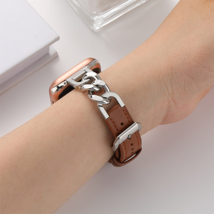 Chain Genuine Leather Watch Band For Apple Watch Series 8&7 41mm / SE 2&6&SE&5&4 40mm / 3&2&1 38mm, Size:L(Brown) - Smart Wear by PMC TechLife | Online Shopping South Africa | PMC TechLife