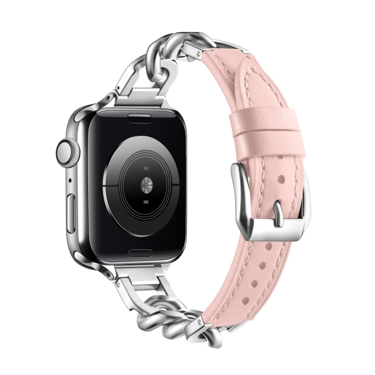 Chain Genuine Leather Watch Band For Apple Watch Ultra 49mm / Series 8&7 45mm / SE 2&6&SE&5&4 44mm / 3&2&1 42mm, Size:S(Pink) - Smart Wear by PMC TechLife | Online Shopping South Africa | PMC TechLife