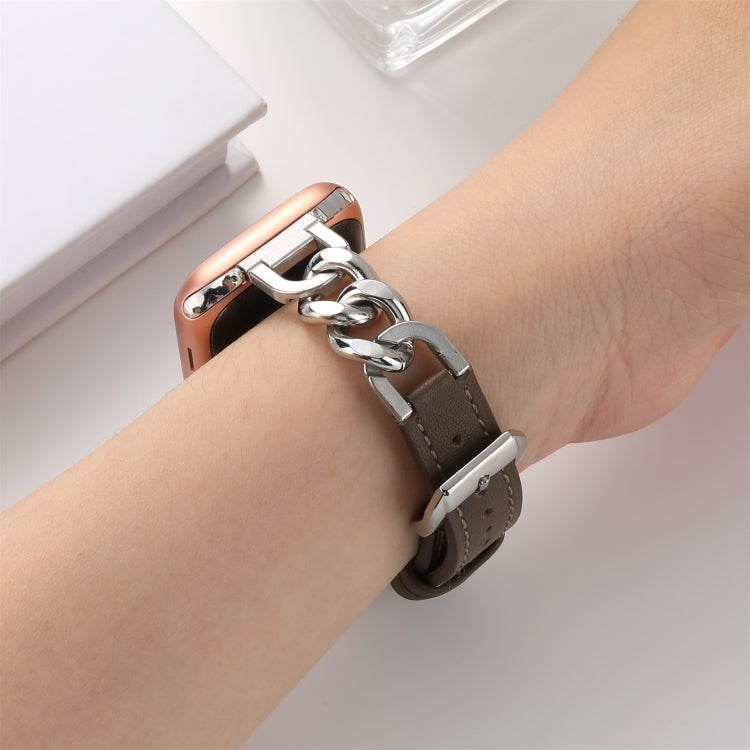 Chain Genuine Leather Watch Band For Apple Watch Ultra 49mm / Series 8&7 45mm / SE 2&6&SE&5&4 44mm / 3&2&1 42mm, Size:S(Dark Brown) - Smart Wear by PMC TechLife | Online Shopping South Africa | PMC TechLife
