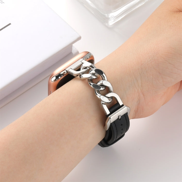 Chain Genuine Leather Watch Band For Apple Watch Ultra 49mm / Series 8&7 45mm / SE 2&6&SE&5&4 44mm / 3&2&1 42mm, Size:S(Black) - Smart Wear by PMC TechLife | Online Shopping South Africa | PMC TechLife