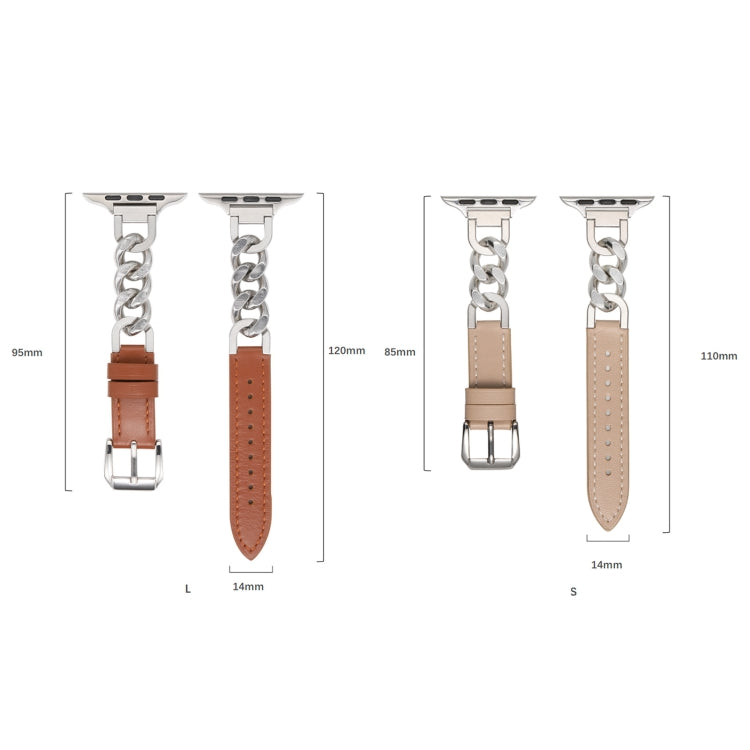 Chain Genuine Leather Watch Band For Apple Watch Ultra 49mm / Series 8&7 45mm / SE 2&6&SE&5&4 44mm / 3&2&1 42mm, Size:S(Beige) - Smart Wear by PMC TechLife | Online Shopping South Africa | PMC TechLife