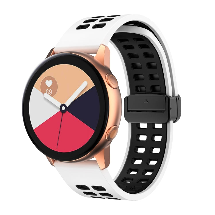 20mm Double-row Hole Folding Black Buckle Two-color Silicone Watch Band(White Black) - Smart Wear by PMC TechLife | Online Shopping South Africa | PMC TechLife