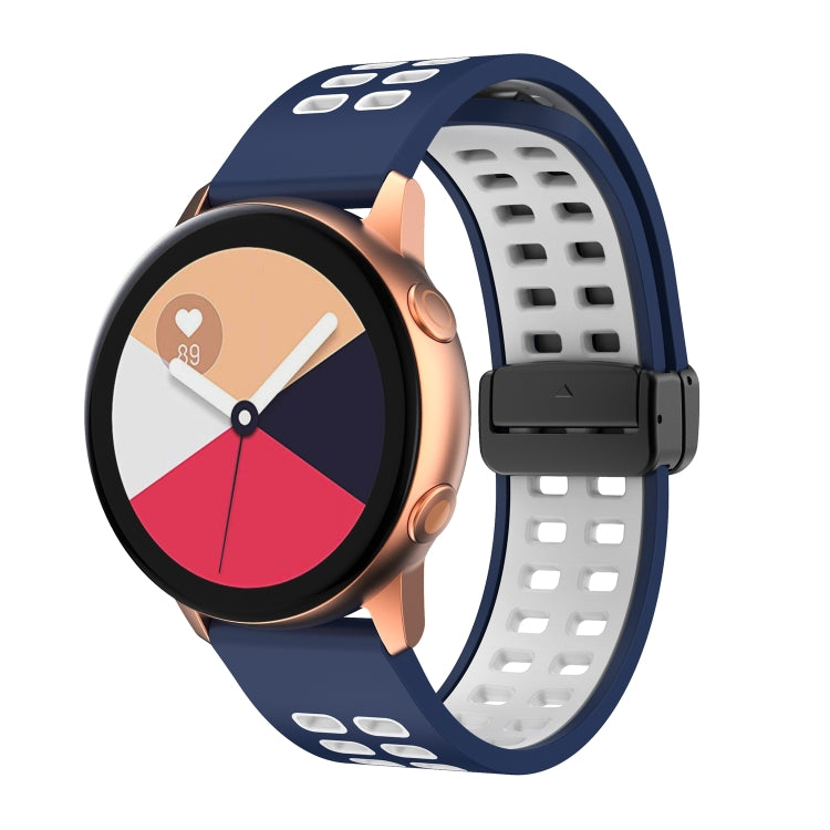 20mm Double-row Hole Folding Black Buckle Two-color Silicone Watch Band(Midnight Blue White) - Smart Wear by PMC TechLife | Online Shopping South Africa | PMC TechLife
