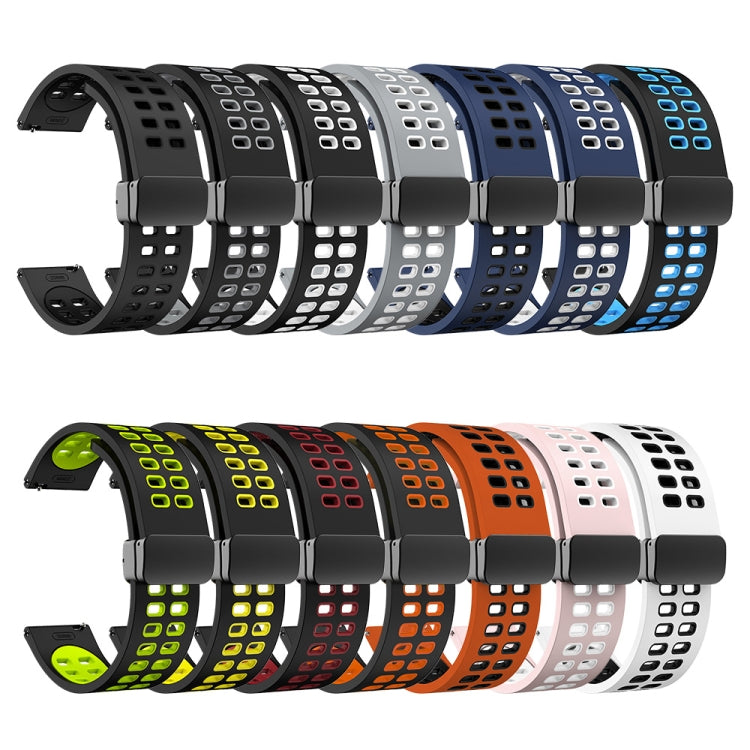 22mm Double-row Hole Folding Black Buckle Two-color Silicone Watch Band(Black White) - Smart Wear by PMC TechLife | Online Shopping South Africa | PMC TechLife