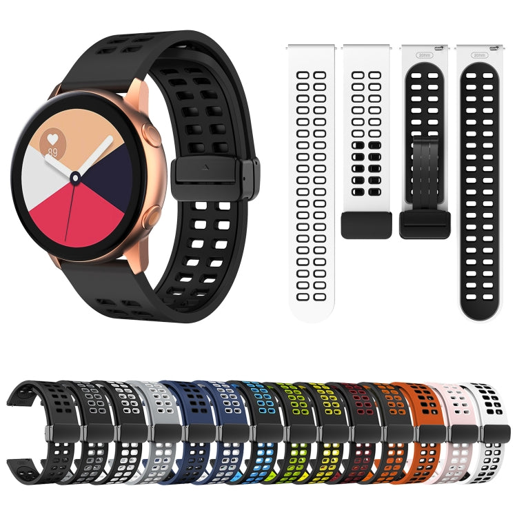 22mm Double-row Hole Folding Black Buckle Two-color Silicone Watch Band(Pink White) - Smart Wear by PMC TechLife | Online Shopping South Africa | PMC TechLife
