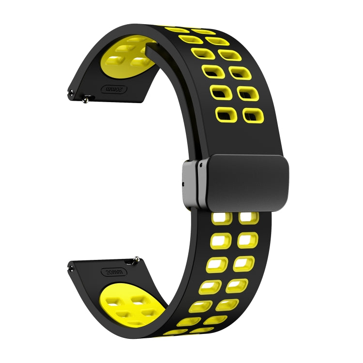 22mm Double-row Hole Folding Black Buckle Two-color Silicone Watch Band(Black Yellow) - Smart Wear by PMC TechLife | Online Shopping South Africa | PMC TechLife