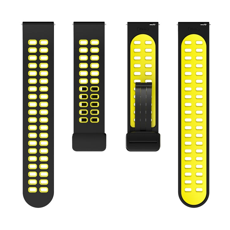 22mm Double-row Hole Folding Black Buckle Two-color Silicone Watch Band(Black Yellow) - Smart Wear by PMC TechLife | Online Shopping South Africa | PMC TechLife