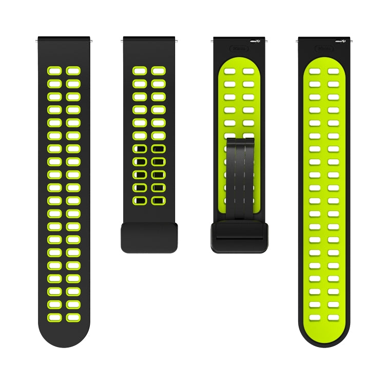 22mm Double-row Hole Folding Black Buckle Two-color Silicone Watch Band(Black Green) - Smart Wear by PMC TechLife | Online Shopping South Africa | PMC TechLife