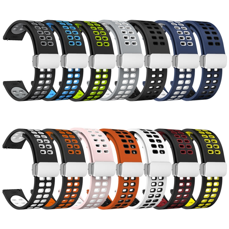 22mm Double-row Hole Folding Silver Buckle Two-color Silicone Watch Band(Grey White) - Smart Wear by PMC TechLife | Online Shopping South Africa | PMC TechLife