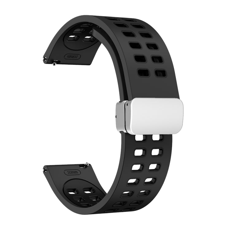 22mm Double-row Hole Folding Silver Buckle Two-color Silicone Watch Band(Black) - Smart Wear by PMC TechLife | Online Shopping South Africa | PMC TechLife