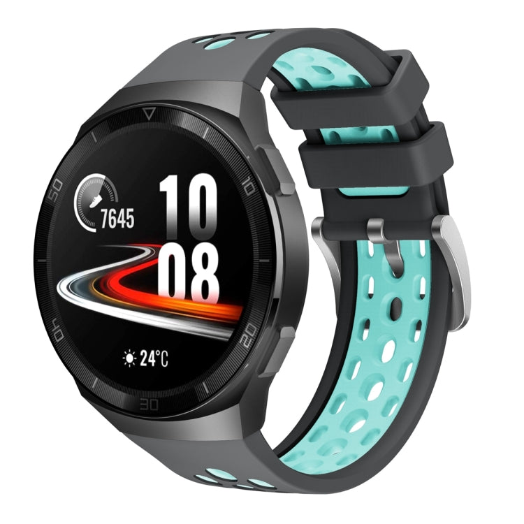 For Huawei Watch GT 2e Two Color Round Hole Silicone Watch Band(Grey Green) - Smart Wear by PMC TechLife | Online Shopping South Africa | PMC TechLife