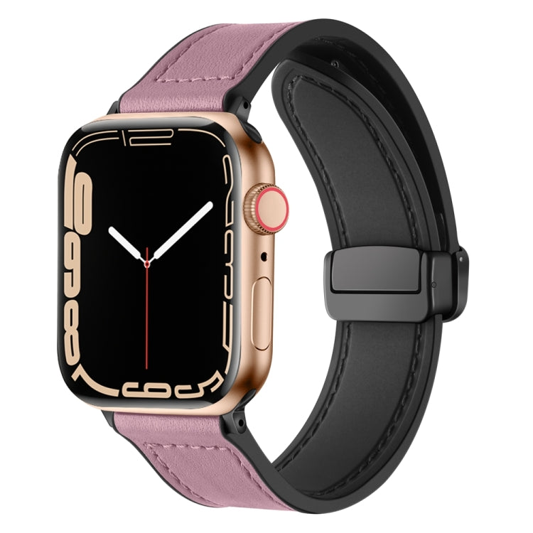 Magnetic Folding Silicone Leather Watch Band For Apple Watch Series 8&7 41mm / SE 2&6&SE&5&4 40mm / 3&2&1 38mm (Rose Pink) - Watch Bands by PMC TechLife | Online Shopping South Africa | PMC TechLife