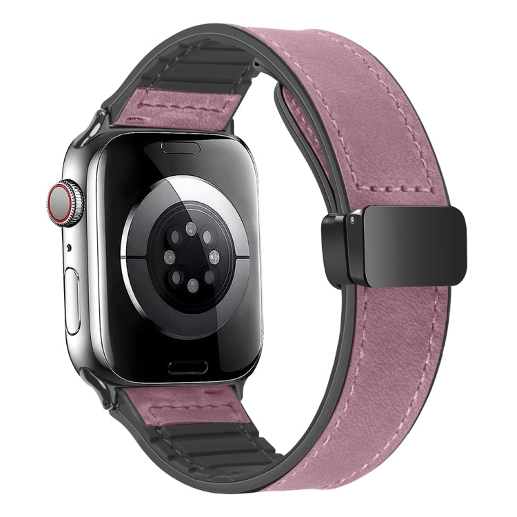Magnetic Folding Silicone Leather Watch Band For Apple Watch Series 8&7 41mm / SE 2&6&SE&5&4 40mm / 3&2&1 38mm (Rose Pink) - Watch Bands by PMC TechLife | Online Shopping South Africa | PMC TechLife
