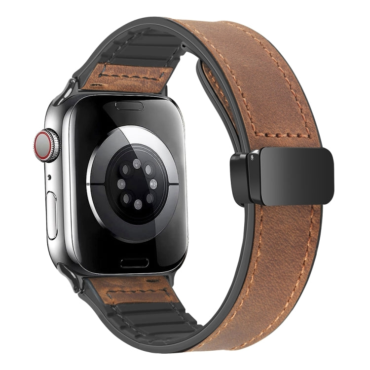 Magnetic Folding Silicone Leather Watch Band For Apple Watch Series 8&7 41mm / SE 2&6&SE&5&4 40mm / 3&2&1 38mm (Dark Brown) - Watch Bands by PMC TechLife | Online Shopping South Africa | PMC TechLife