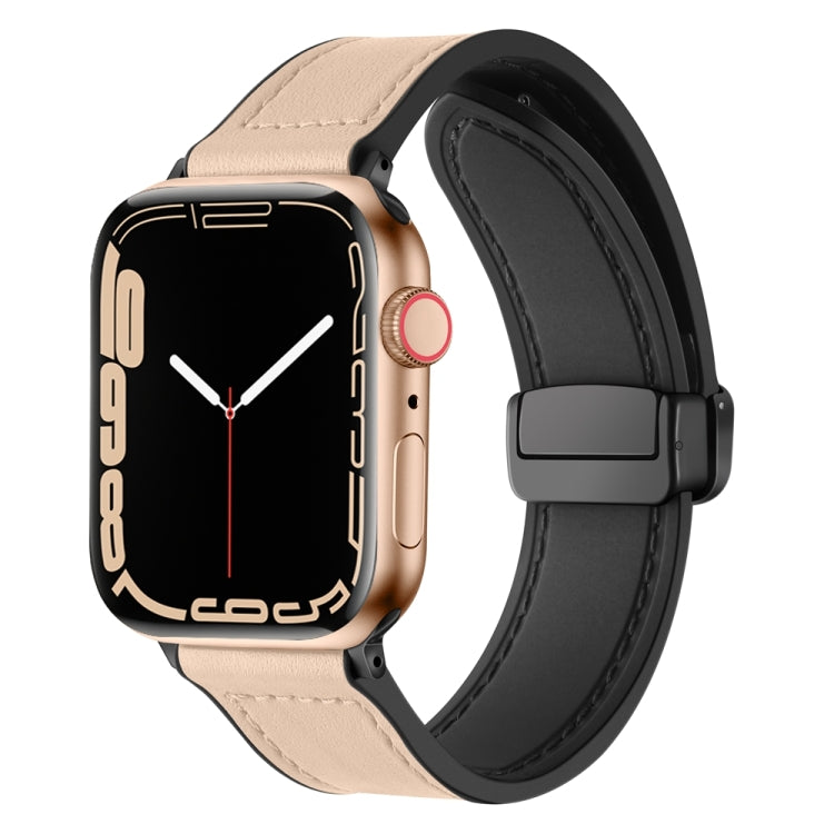 Magnetic Folding Silicone Leather Watch Band For Apple Watch Series 8&7 41mm / SE 2&6&SE&5&4 40mm / 3&2&1 38mm (Apricot) - Watch Bands by PMC TechLife | Online Shopping South Africa | PMC TechLife