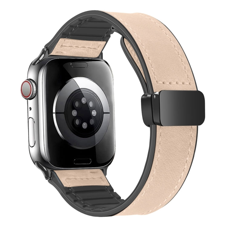 Magnetic Folding Silicone Leather Watch Band For Apple Watch Series 8&7 41mm / SE 2&6&SE&5&4 40mm / 3&2&1 38mm (Apricot) - Watch Bands by PMC TechLife | Online Shopping South Africa | PMC TechLife